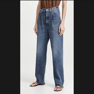 3x1 Rio Slouchy Cut Wide Leg Jeans Pleated Front High Rise Raw Hem Sz 29